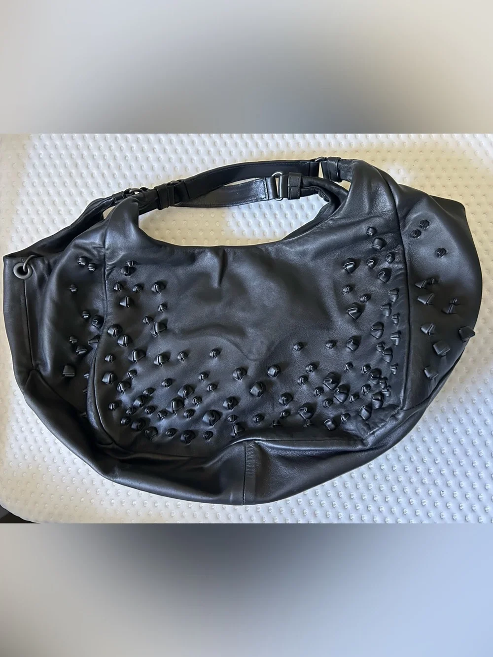 Bottega Veneta Vintage Campana Black Leather Knot Embellished Hobo Bag